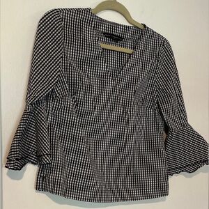 White House Black Market Black and White Bell Sleeve Blouse
